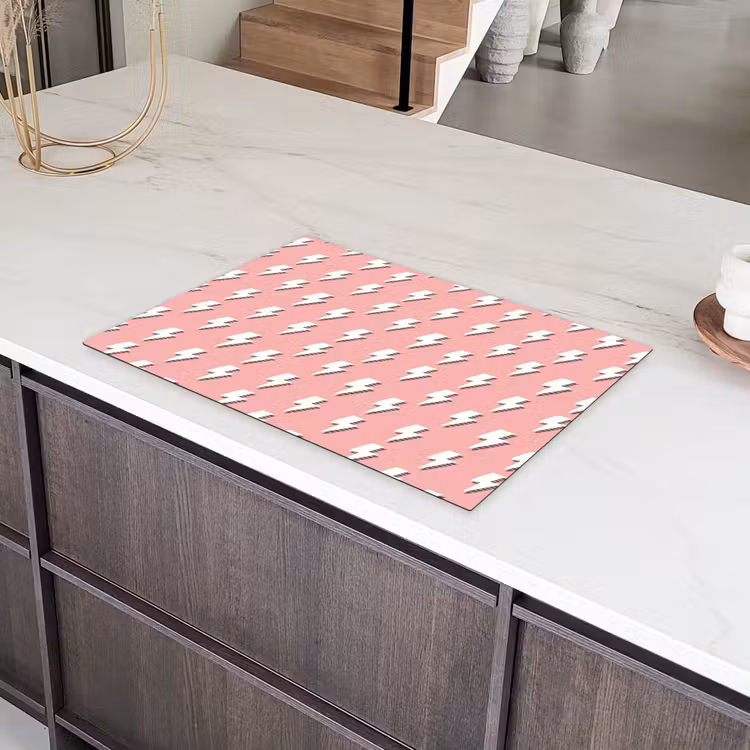 Patroon - Wit - Bliksem - Roze Inductie beschermer vinyl 3mm klein 276 -sfeer8