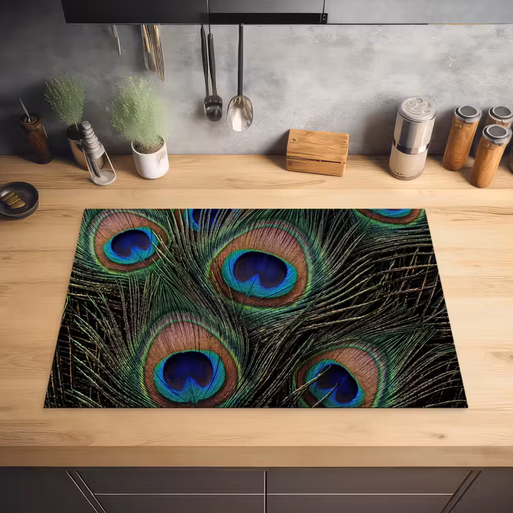 Pauwenveren - Klassiek - Groen Inductie beschermer vinyl 3mm klein -sfeer5