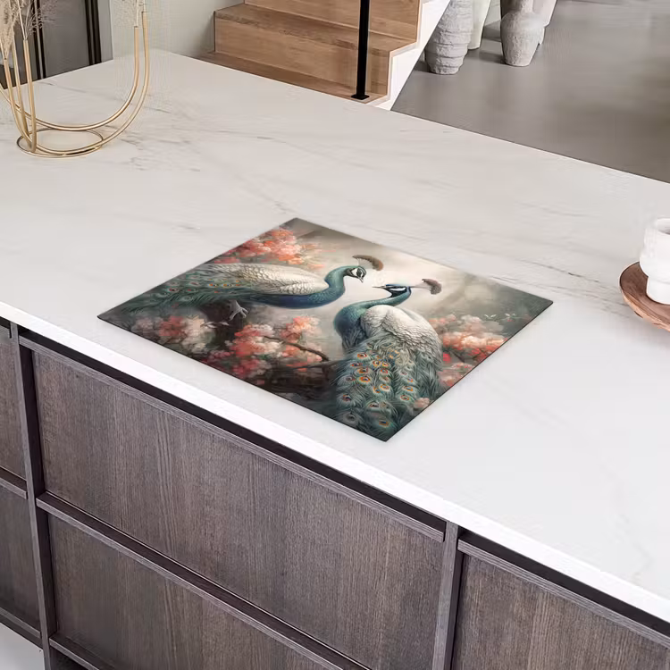 Pauwen - Pauwenveren - Vogels - Bloemen - Natuur Inductie beschermer vinyl 3mm groot -sfeer8