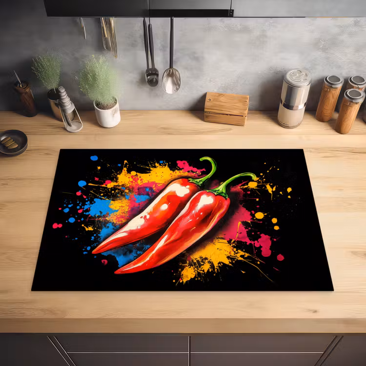 Peper - Graffiti - Verf - Abstract - Modern - Kleurrijk Inductie beschermer vinyl 3mm klein -sfeer5