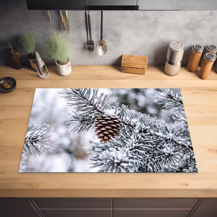 Dennenappel - Tak - Sneeuw - Winter - Sfeervol Inductie beschermer vinyl 3mm klein -sfeer5