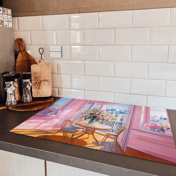 Pink - City - Bloemen Inductie beschermer vinyl 3mm klein -sfeer3