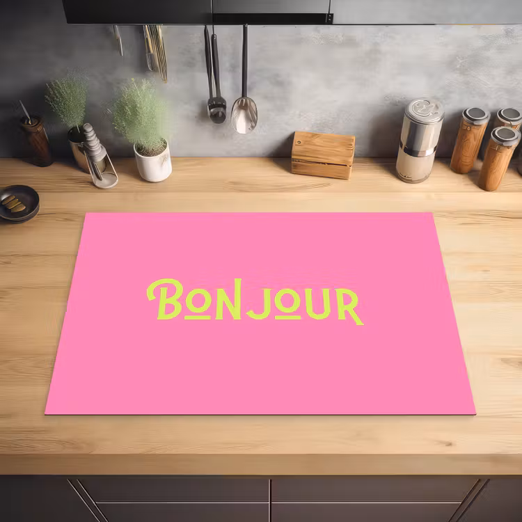 Roze - Groene Bonjour - art-deco Inductie beschermer vinyl 3mm klein -sfeer5