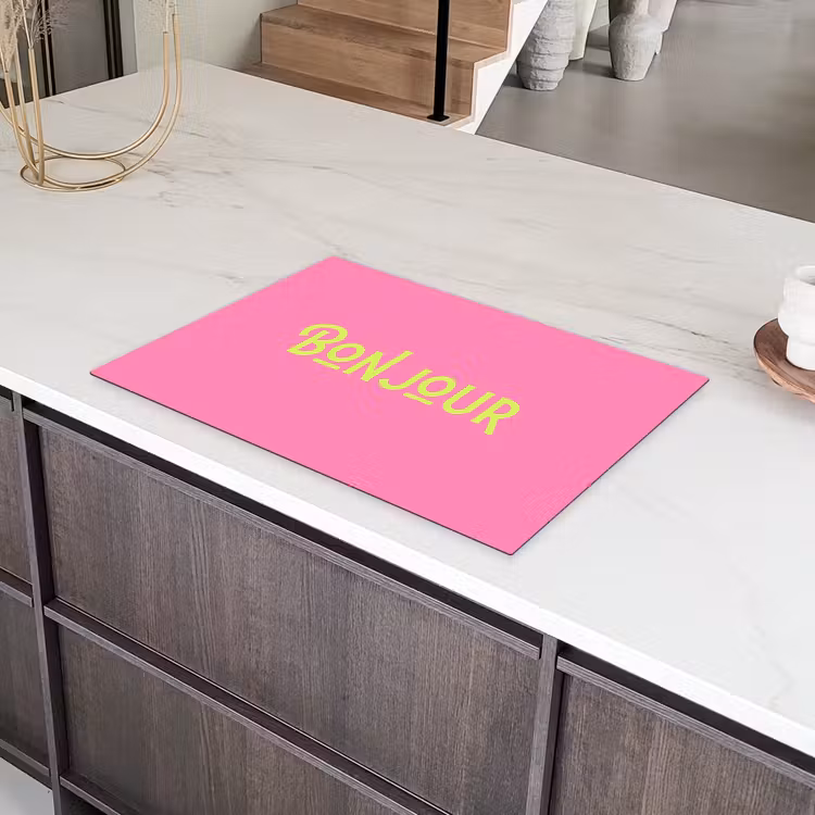 Roze - Groene Bonjour - art-deco Inductie beschermer vinyl 3mm klein -sfeer8