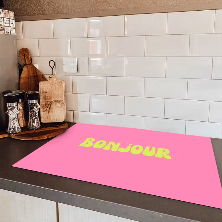 Roze - Groene bonjour - Organisch Inductie beschermer vinyl 3mm klein -sfeer3
