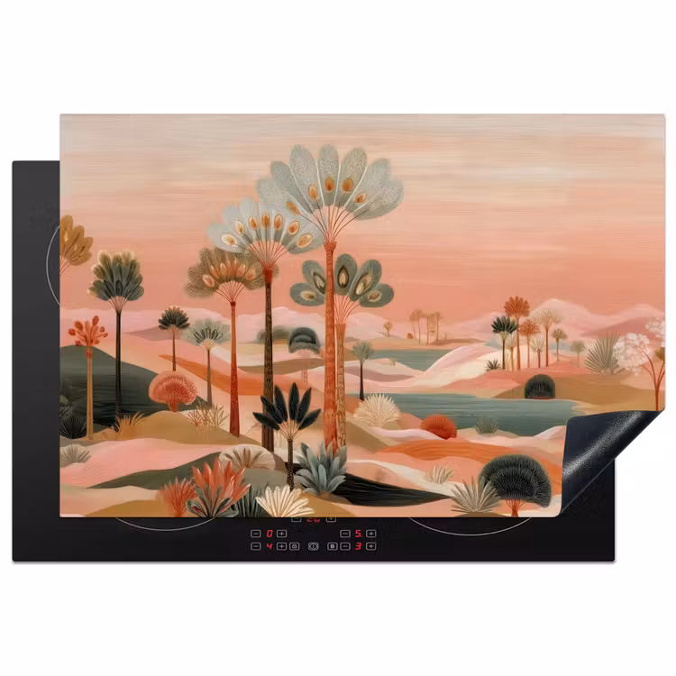 Roze landschap - Palmen - Water Inductie beschermer vinyl 3mm klein -3d