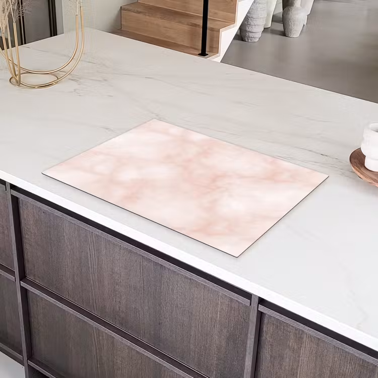 Roze - Marmer - Crème Inductie beschermer vinyl 3mm klein 276 -sfeer8