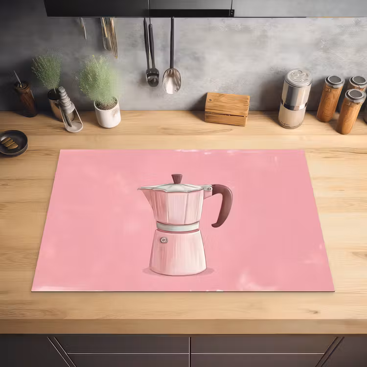 Roze - Mokkapot - Illustratie - Koffie Inductie beschermer vinyl 3mm klein -sfeer5