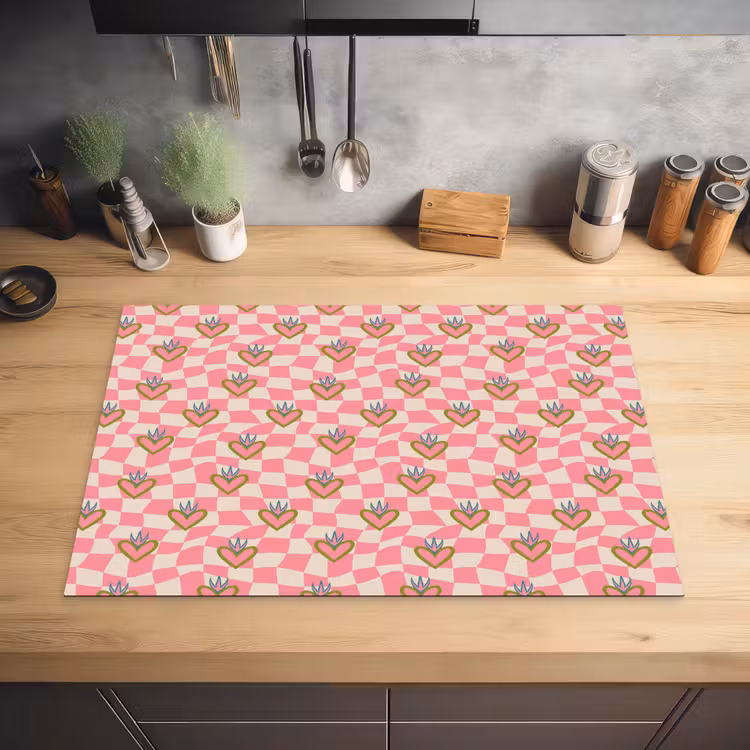 Roze - Retro - Patroon - Geblokt Inductie beschermer vinyl 3mm klein 276 -sfeer5