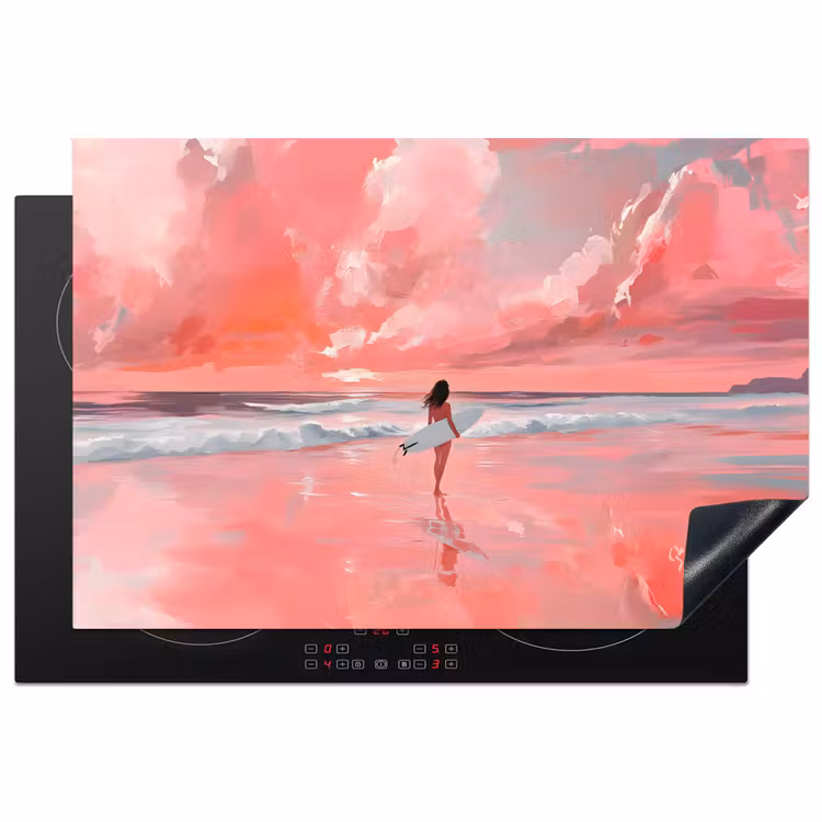 Roze - Surfen - Zee Inductie beschermer vinyl 3mm klein -3d