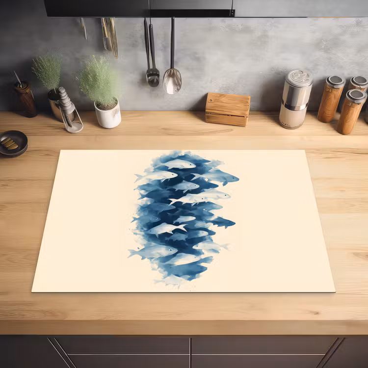 Vissen - Minimalistisch - Blauw Inductie beschermer vinyl 3mm klein -sfeer5