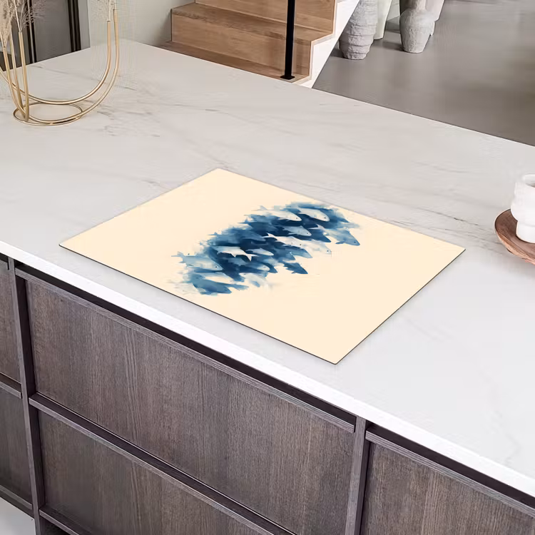 Vissen - Minimalistisch - Blauw Inductie beschermer vinyl 3mm klein -sfeer8