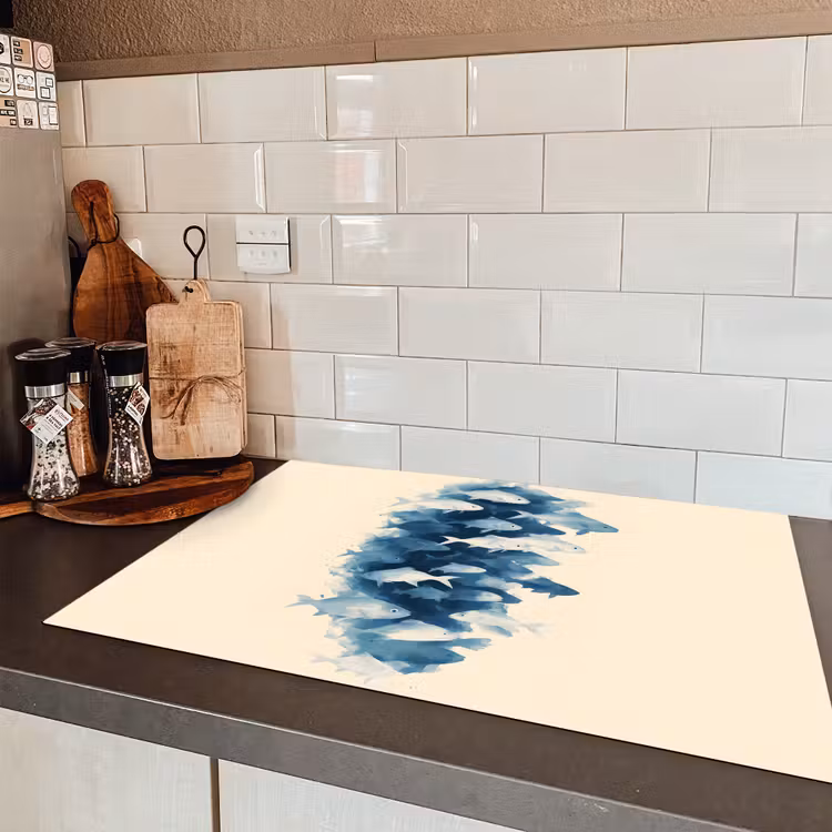 Vissen - Minimalistisch - Blauw Inductie beschermer vinyl 3mm klein -sfeer3