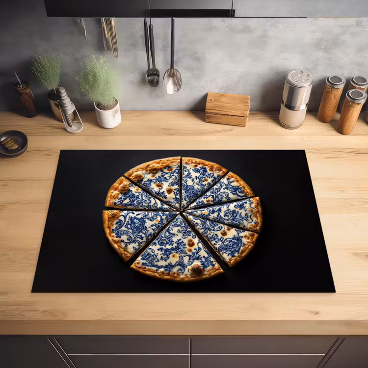 Pizza - Eten - Delftsblauw Inductie beschermer vinyl 3mm klein -sfeer5
