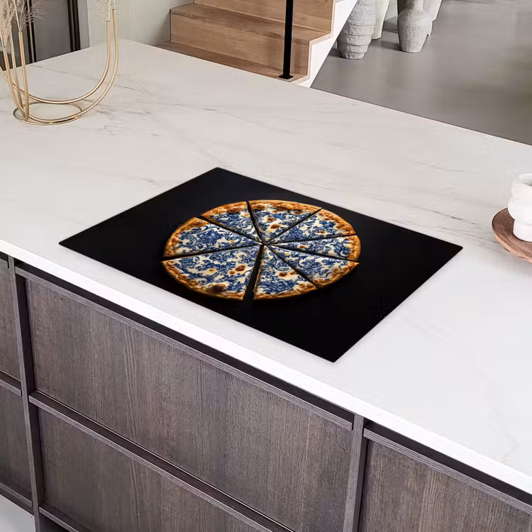 Pizza - Eten - Delftsblauw Inductie beschermer vinyl 3mm klein -sfeer8
