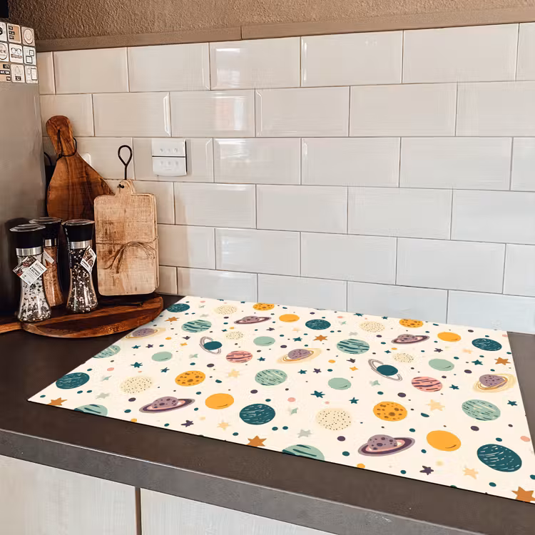 Planeten - Retro - Kleurrijk Inductie beschermer vinyl 3mm klein 276 -sfeer3