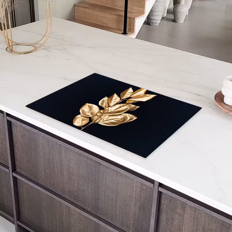 Plant - Bladeren - Goud - Zwart - Luxe Inductie beschermer vinyl 3mm klein -sfeer8