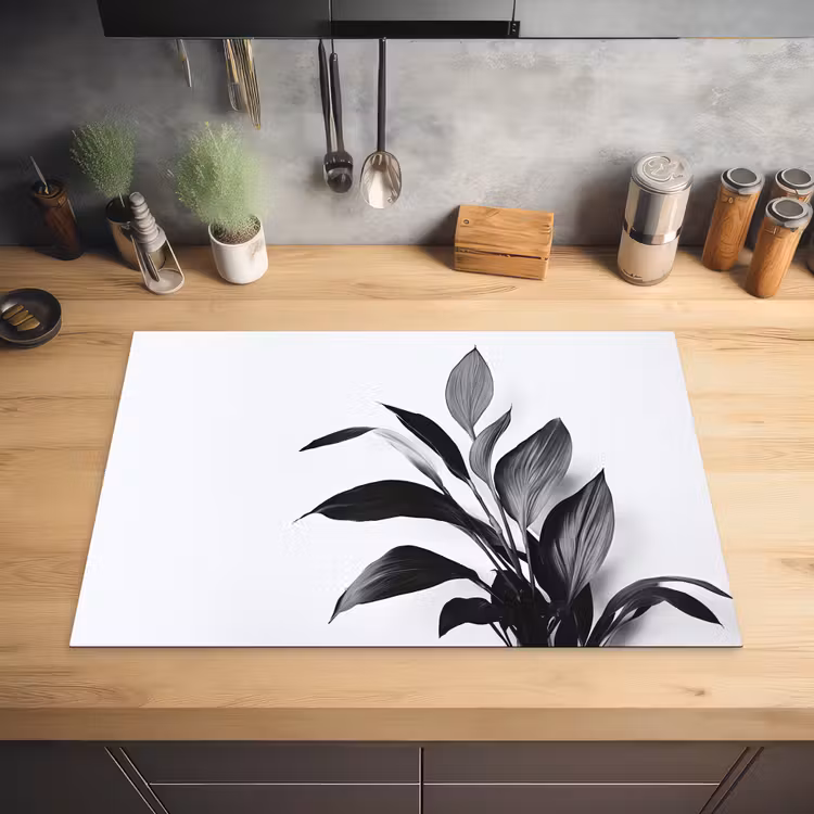 Plant - Bladeren - Minimalistisch - Zwart Inductie beschermer vinyl 3mm klein -sfeer5