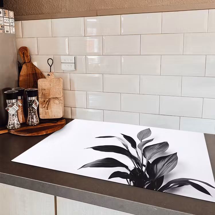 Plant - Bladeren - Minimalistisch - Zwart Inductie beschermer vinyl 3mm klein -sfeer3