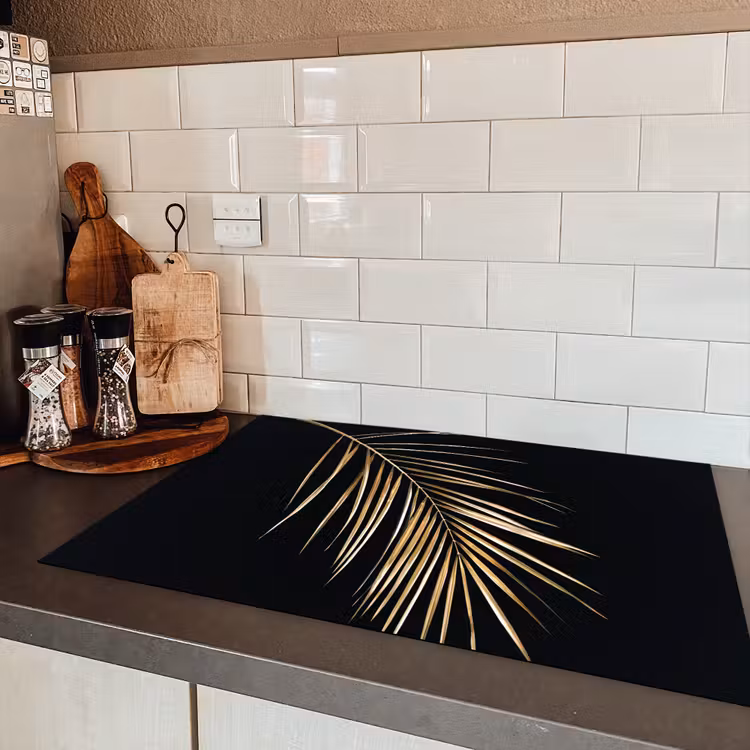 Planten - Goud - Zwart - Bladeren - Luxe Inductie beschermer vinyl 3mm klein -sfeer3