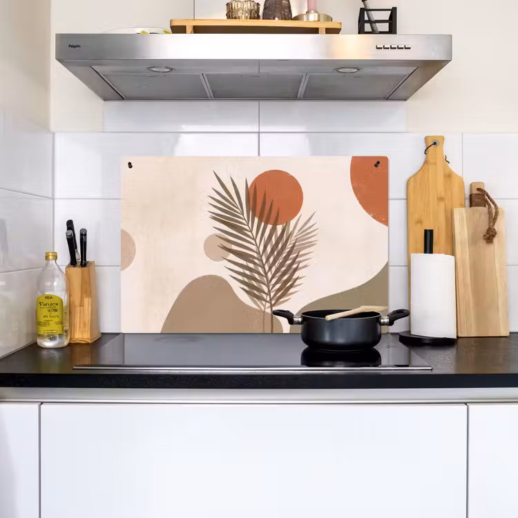 Planten - Bladeren - Abstract - Modern - Beige Inductie beschemer met haakjes klein -sfeer2