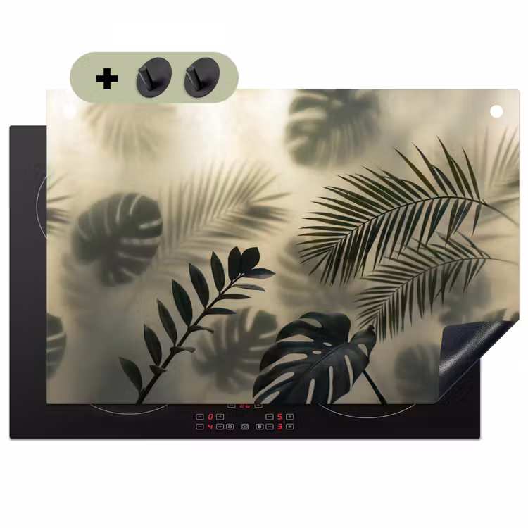 Planten - Bladeren - Schaduwen - Groen - Modern Inductie beschemer met haakjes klein -3d