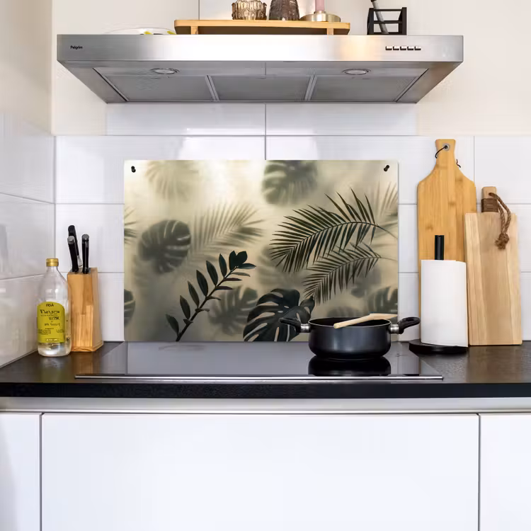 Planten - Bladeren - Schaduwen - Groen - Modern Inductie beschemer met haakjes klein -sfeer2