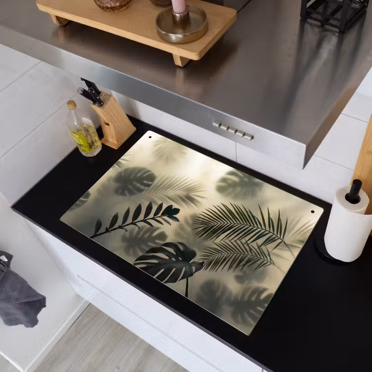 Planten - Bladeren - Schaduwen - Groen - Modern Inductie beschemer met haakjes klein -sfeer1