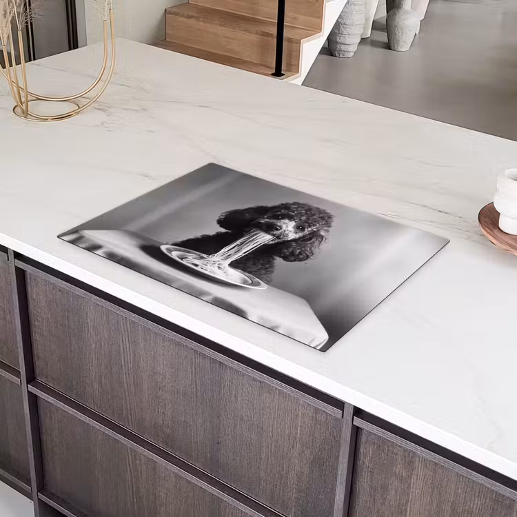 Poedel - Hond - Zwart - Wit - Schattig - Pasta Inductie beschermer vinyl 3mm klein -sfeer8