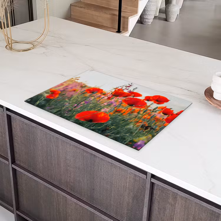 Klaproos - Bloemen - Rood - Paars - Weide Inductie beschermer vinyl 3mm klein -sfeer8