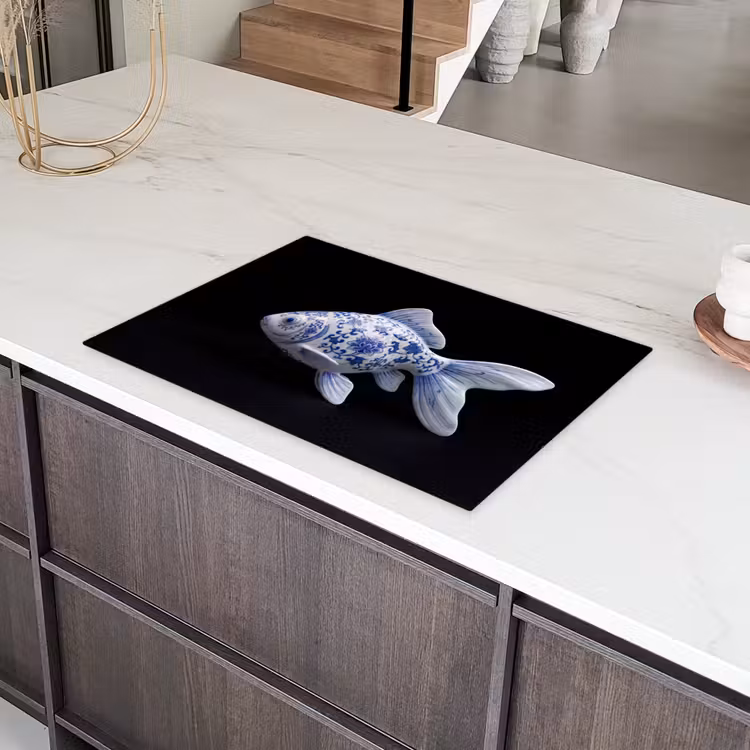 Porselein - Goudvis - Delfts - Blauw Inductie beschermer vinyl 3mm klein -sfeer8