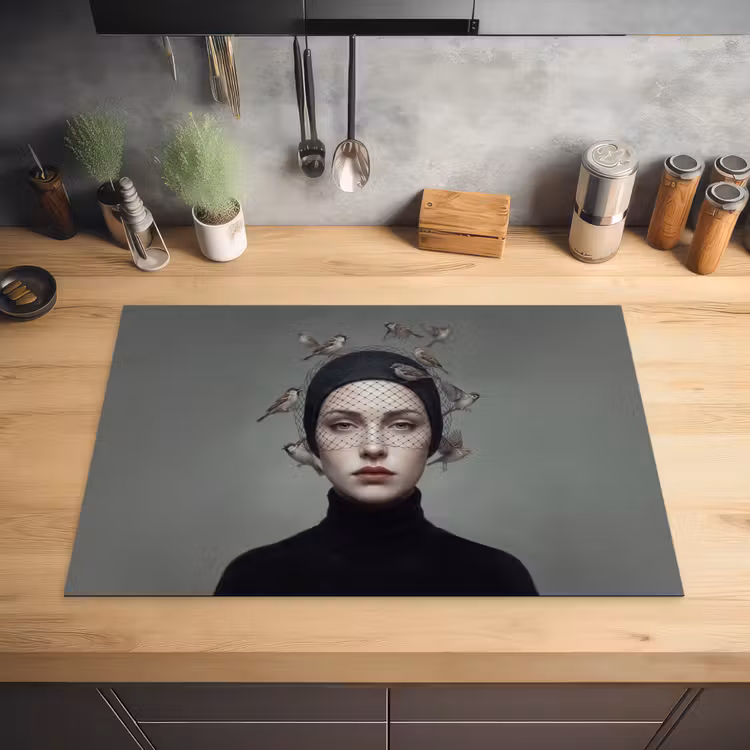 Portret - Vogels - Zwart Inductie beschermer vinyl 3mm klein -sfeer5