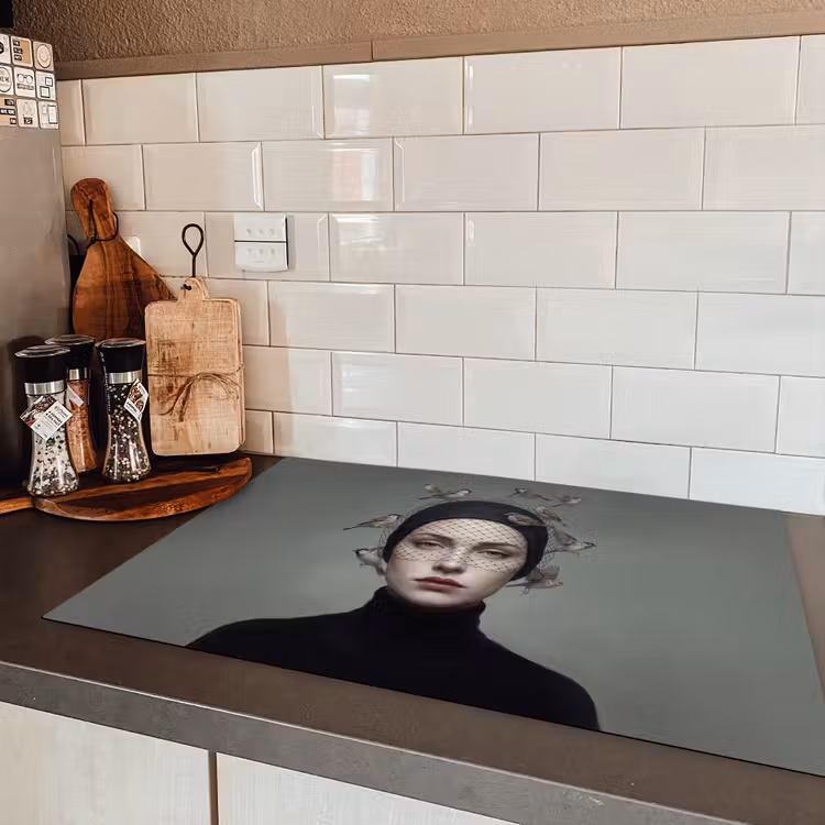 Portret - Vogels - Zwart Inductie beschermer vinyl 3mm klein -sfeer3