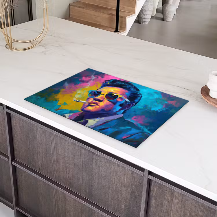 Portret - Sigaret - Kleurrijk - Bril Inductie beschermer vinyl 3mm klein -sfeer8