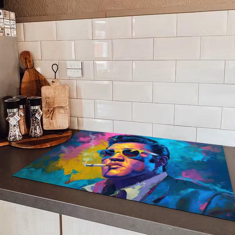 Portret - Sigaret - Kleurrijk - Bril Inductie beschermer vinyl 3mm klein -sfeer3