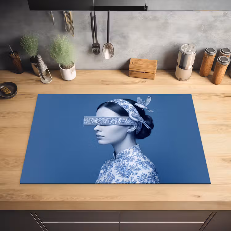 Portret - Klassiek - Wit - Blauw Inductie beschermer vinyl 3mm klein -sfeer5