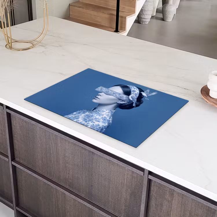 Portret - Klassiek - Wit - Blauw Inductie beschermer vinyl 3mm klein -sfeer8