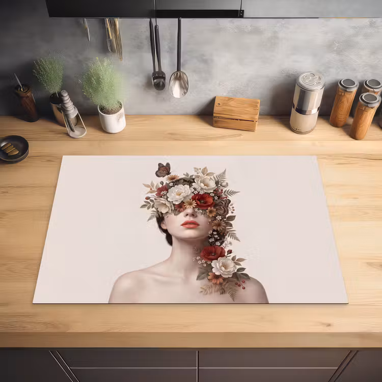 Portret - Bloemen - Cremé Inductie beschermer vinyl 3mm klein -sfeer5