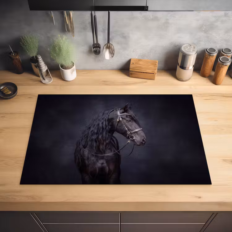 Portret - Paard - Donker Inductie beschermer vinyl 3mm klein -sfeer5
