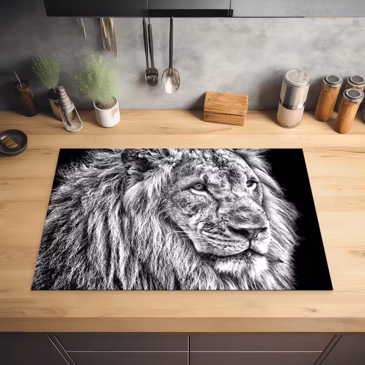 Portret - Leeuw - Zwart wit Inductie beschermer vinyl 3mm klein -sfeer5