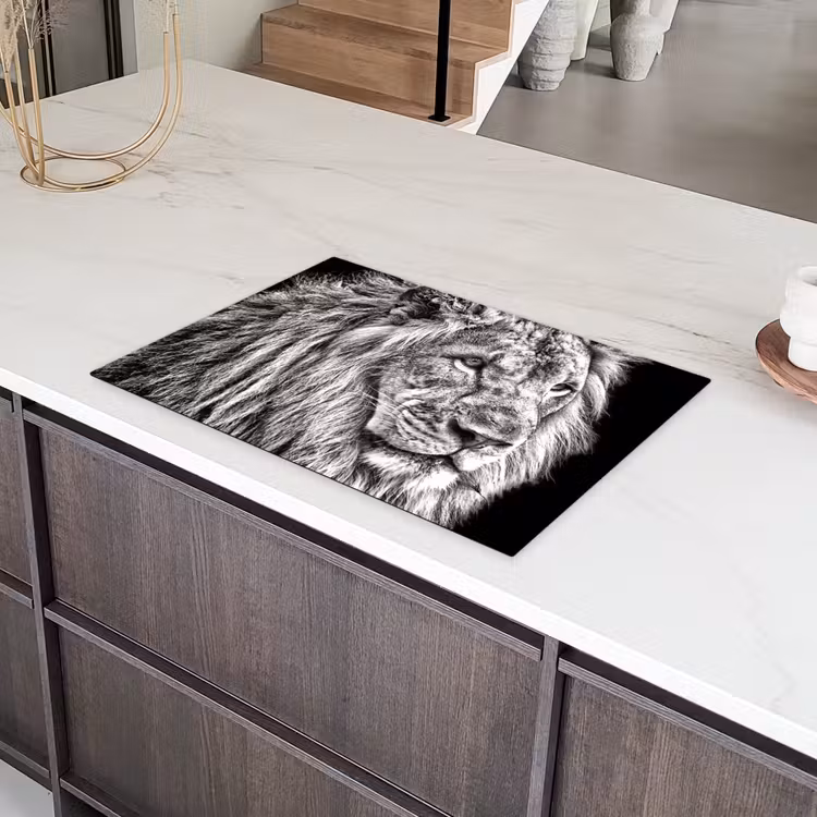 Portret - Leeuw - Zwart wit Inductie beschermer vinyl 3mm klein -sfeer8