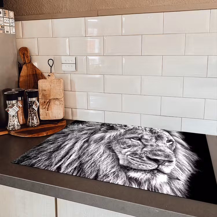 Portret - Leeuw - Zwart wit Inductie beschermer vinyl 3mm klein -sfeer3