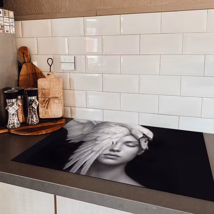 Portret - Zwaan - Zwart - Wit Inductie beschermer vinyl 3mm klein -sfeer3