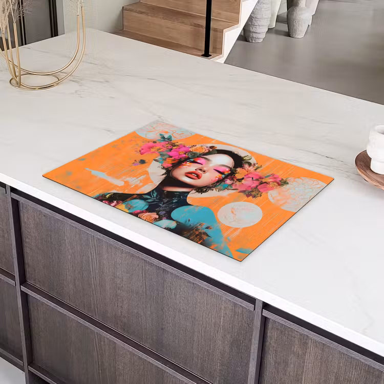 Portret - Vrouw - Abstract - Bloemen Inductie beschermer vinyl 3mm klein -sfeer8