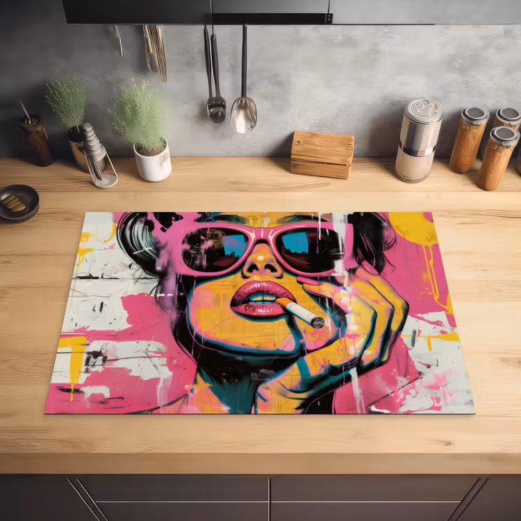Portret - Vrouw - Abstract - Zonnebril Inductie beschermer vinyl 3mm klein -sfeer5