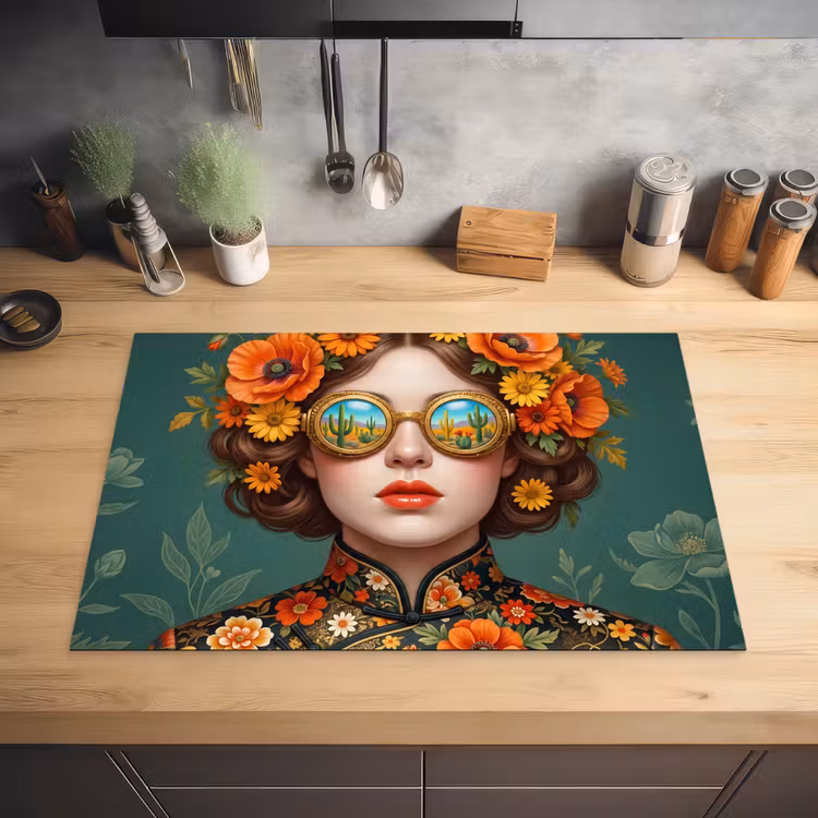 Portret - Vrouw - Kleurrijk - Expressief Inductie beschermer vinyl 3mm klein -sfeer5