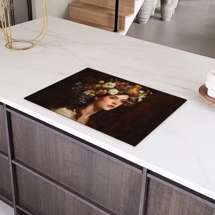 Portret - Vrouw - Bloemen Inductie beschermer vinyl 3mm klein -sfeer8