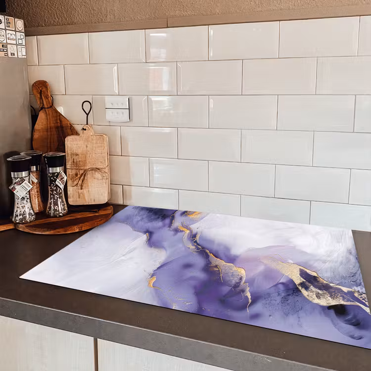 Paars - Modern - Marmer - Abstract Inductie beschermer vinyl 3mm klein -sfeer3