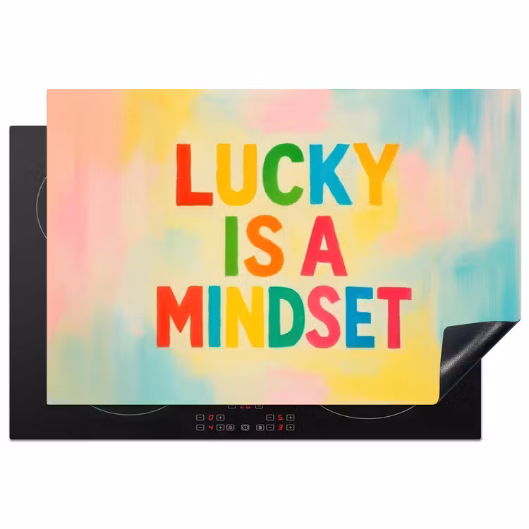 Quote - Lucky - Regenboogkleuren Inductie beschermer vinyl 3mm klein -3d