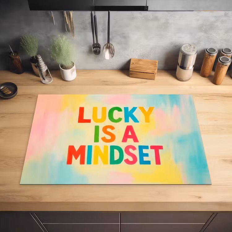 Quote - Lucky - Regenboogkleuren Inductie beschermer vinyl 3mm klein -sfeer5